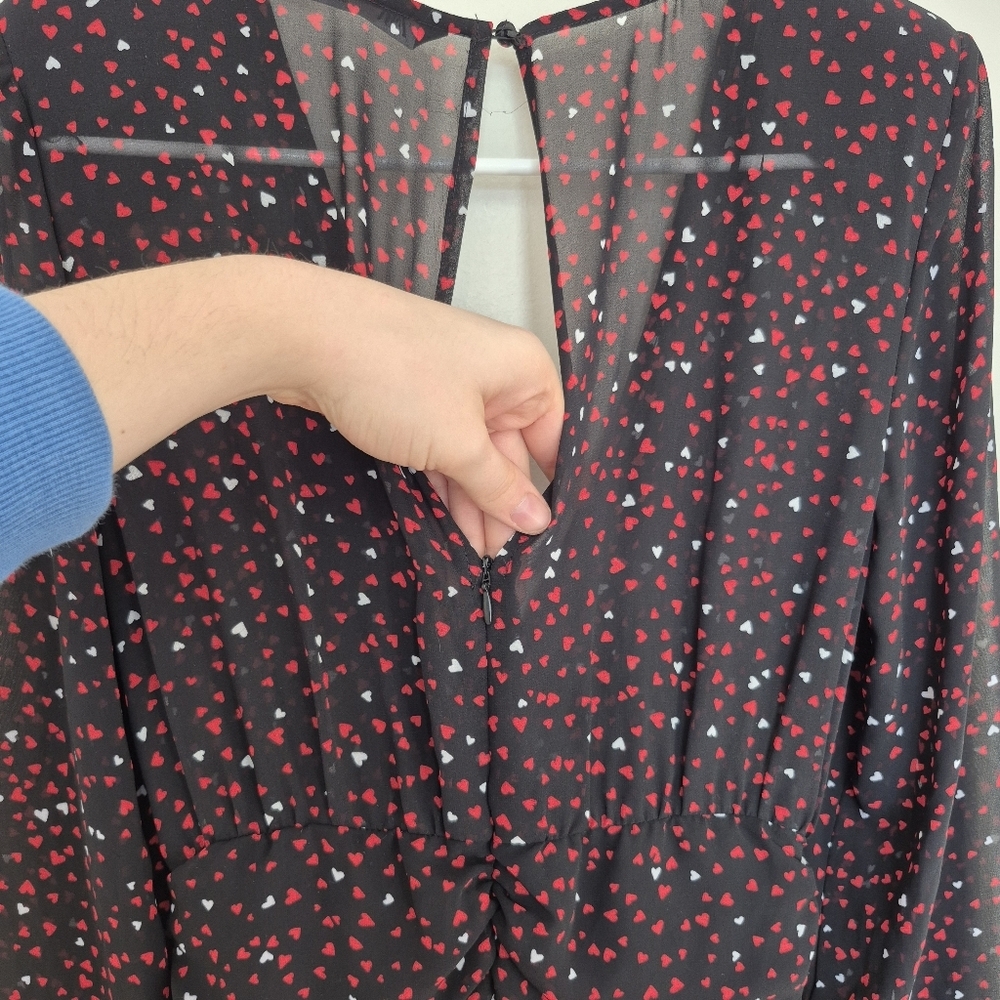 Zara Women's Black Valentine's Day Heart Print Ruched Mini Dress Size S - Picture 9 of 11